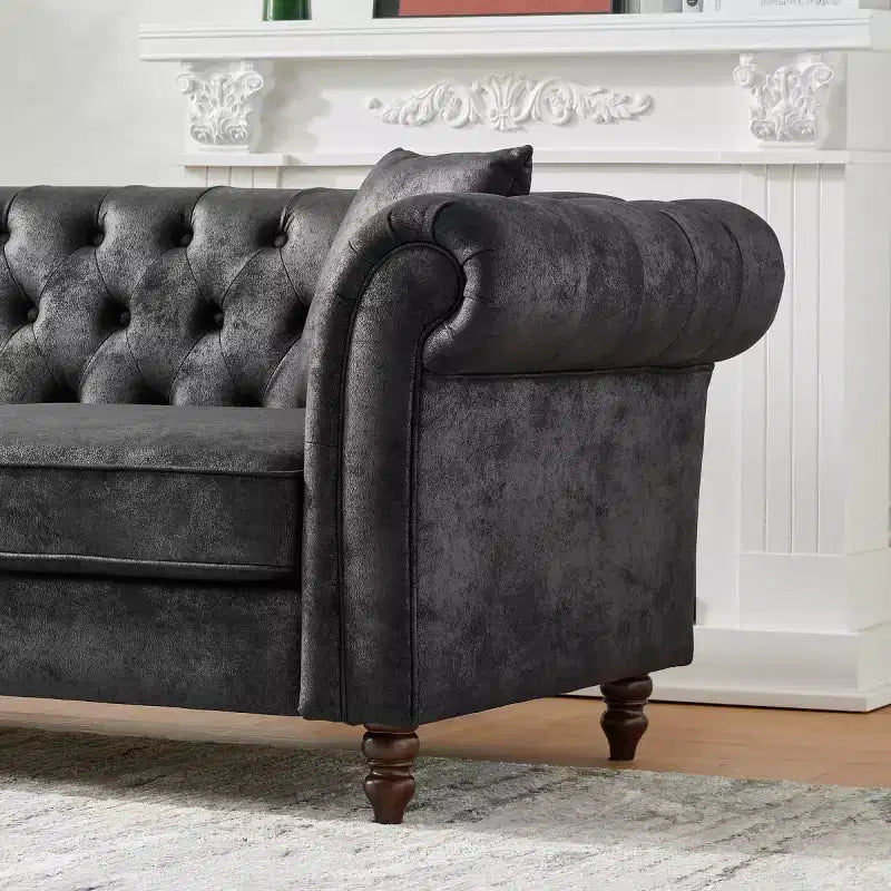 Canapé Chesterfield traditionnel 3 places avec accoudoirs roulés et cadre en bois, canapé d'appoint en similicuir pour salon ou pièce de vie - Panipeachy