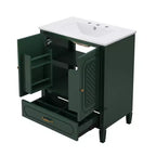 Meuble de salle de bain 76 cm avec lavabo intégré, Meuble de rangement de salle de bain avec tiroirs et étagère de porte, Meuble de salle de bain simple vasque