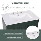 Meuble de salle de bain 76 cm avec lavabo intégré, Meuble de rangement de salle de bain avec tiroirs et étagère de porte, Meuble de salle de bain simple vasque