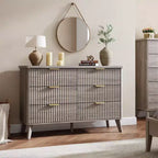 Commode cannelée à 6 tiroirs, meuble de rangement au design ondulé en panneaux de particules et MDF