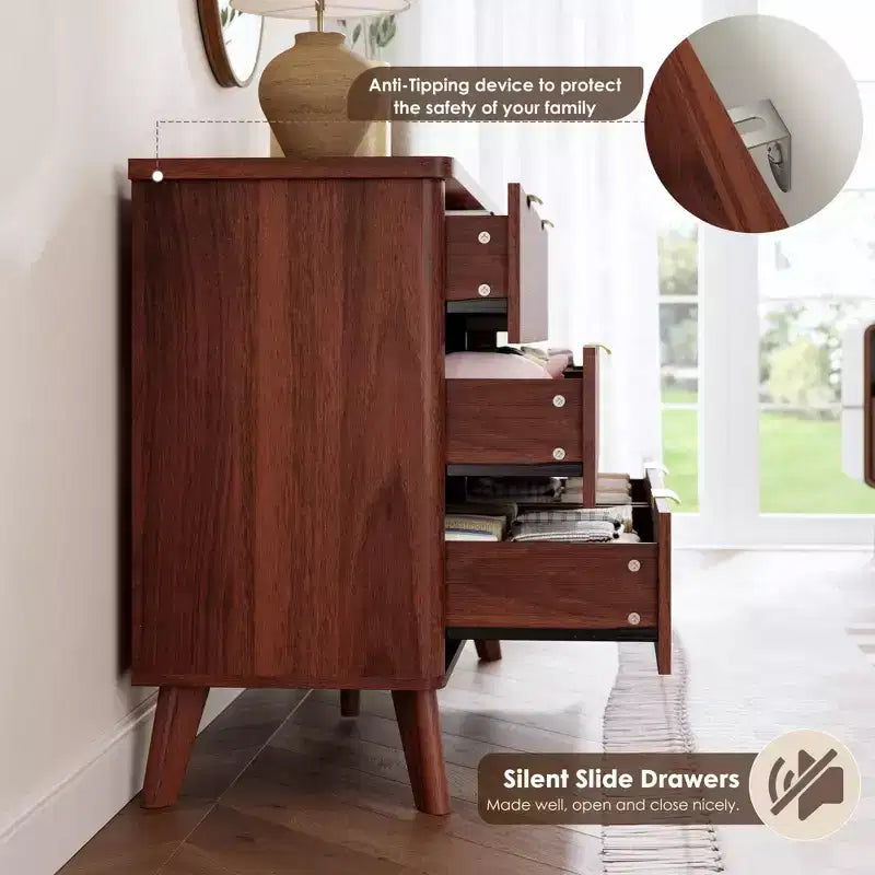 Commode cannelée à 6 tiroirs, meuble de rangement au design ondulé en panneaux de particules et MDF