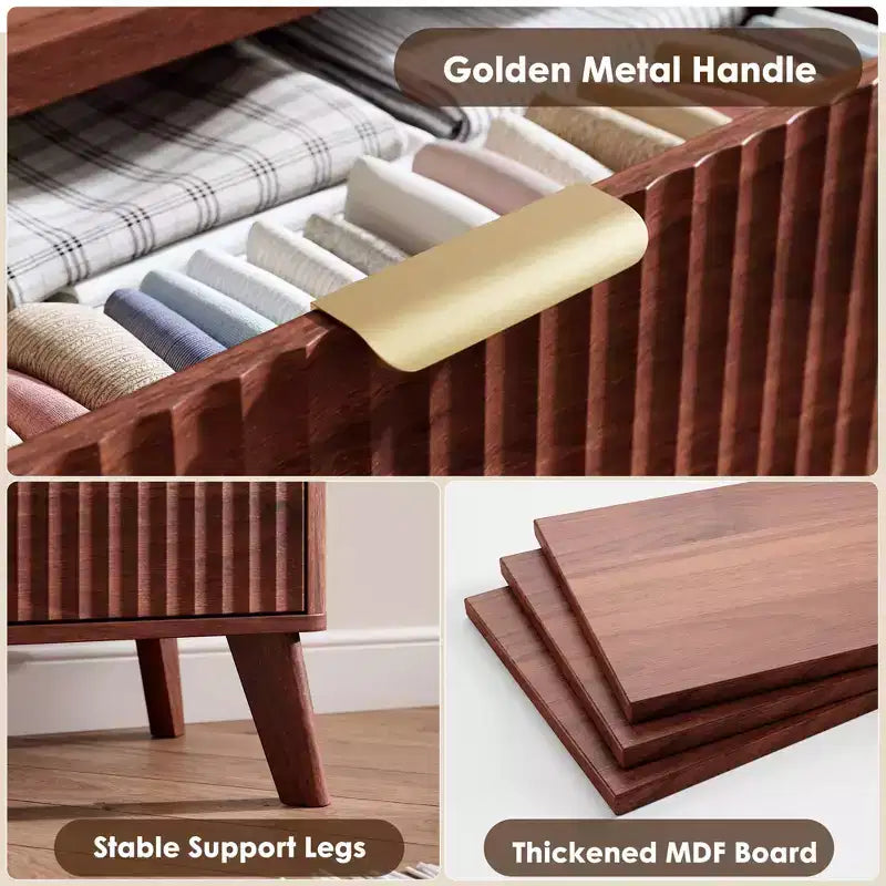 Commode cannelée à 6 tiroirs, meuble de rangement au design ondulé en panneaux de particules et MDF