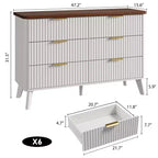 Commode cannelée à 6 tiroirs, meuble de rangement au design ondulé en panneaux de particules et MDF