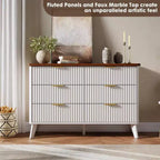 Commode cannelée à 6 tiroirs, meuble de rangement au design ondulé en panneaux de particules et MDF
