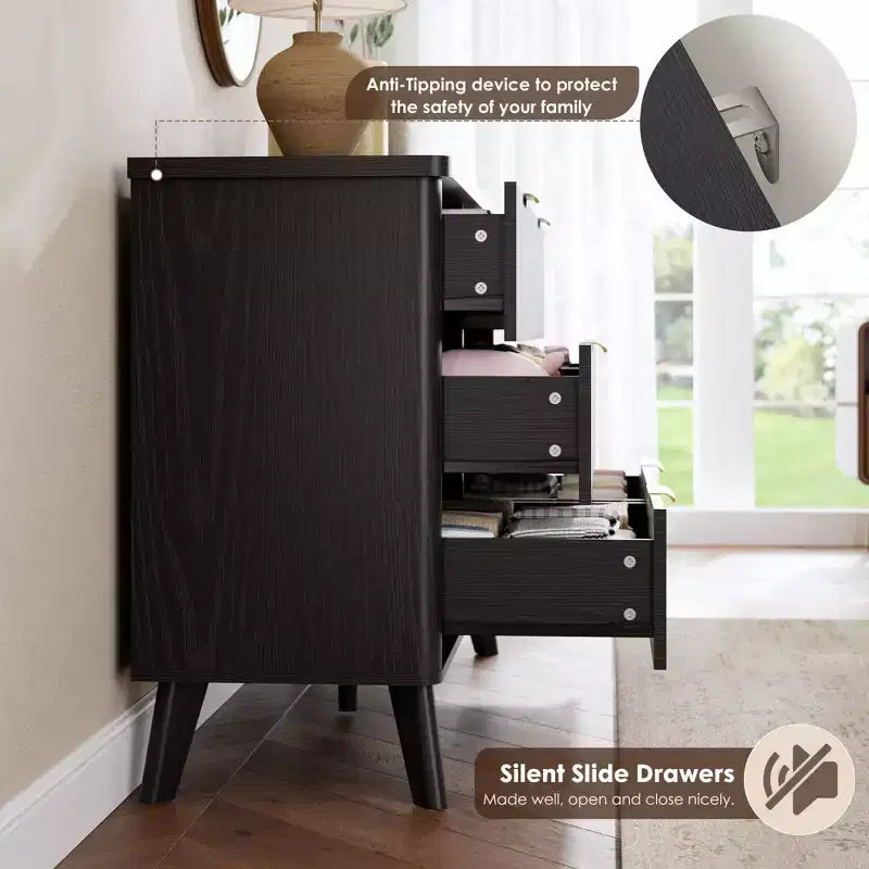 Commode cannelée à 6 tiroirs, meuble de rangement au design ondulé en panneaux de particules et MDF