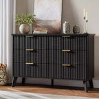 Fluted 6-Drawer Dresser, Wave Design Storage Cabinet with Particle Board and MDF Construction