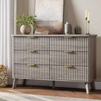 Commode cannelée à 6 tiroirs, meuble de rangement au design ondulé en panneaux de particules et MDF