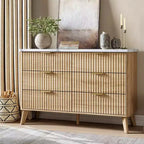 Commode cannelée à 6 tiroirs, meuble de rangement au design ondulé en panneaux de particules et MDF