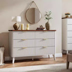 Commode cannelée à 6 tiroirs, meuble de rangement au design ondulé en panneaux de particules et MDF
