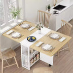 Table de salle à manger pliable, table de salle à manger à abattants avec 6 roulettes et étagère de rangement à 2 niveaux, table de cuisine pour petits espaces (127,25 P x 79,76 L x 74,93 H cm)