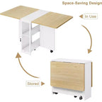 Table de salle à manger pliable, table de salle à manger à abattants avec 6 roulettes et étagère de rangement à 2 niveaux, table de cuisine pour petits espaces (127,25 P x 79,76 L x 74,93 H cm)
