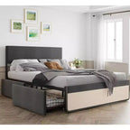 Full Bed Frame with Storage Drawers, Upholstered Platform Bed Frame with Metal Slats Support, Under Bed Storage, No Box Spring Needed, Noise Free