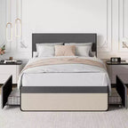Cadre de lit complet avec tiroirs de rangement, cadre de lit plateforme tapissé avec support à lattes métalliques, rangement sous le lit, pas besoin de sommier tapissier, silencieux
