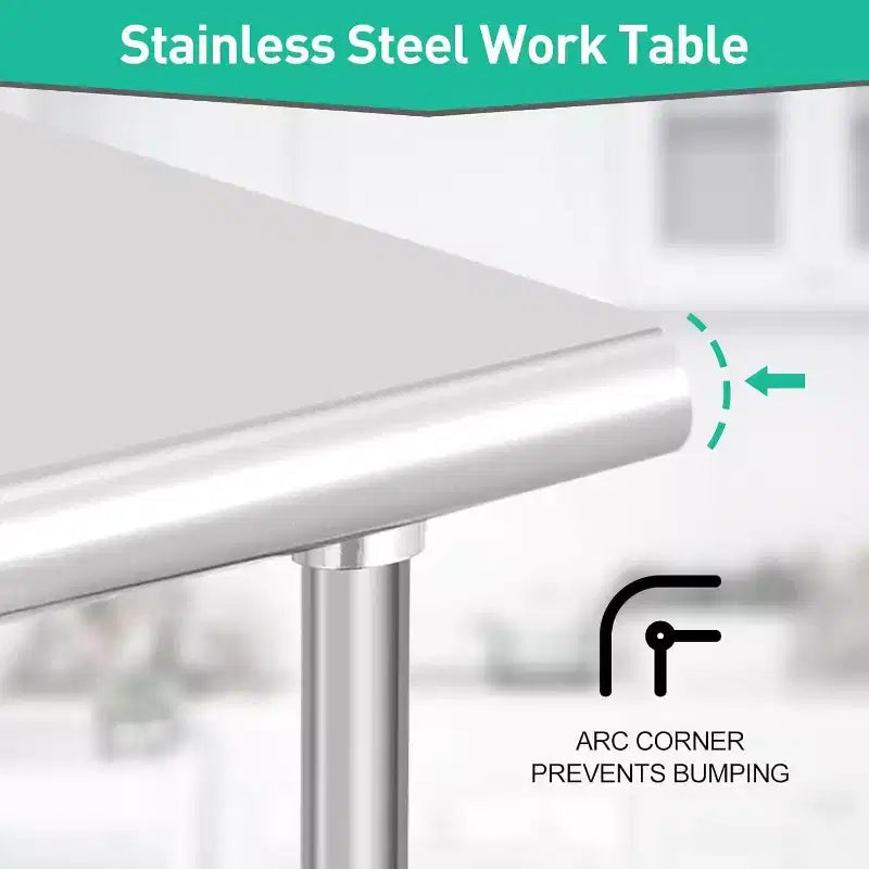 Table en Acier Inoxydable 76 x 61 x 89 cm Table de Travail Commerciale, Établi de Cuisine Robuste Table de Travail en Métal avec Pieds Réglables