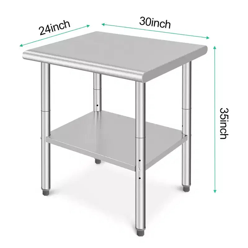 Table en Acier Inoxydable 76 x 61 x 89 cm Table de Travail Commerciale, Établi de Cuisine Robuste Table de Travail en Métal avec Pieds Réglables