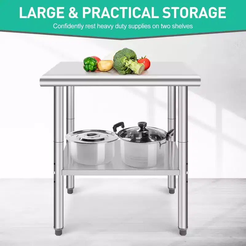 Table en Acier Inoxydable 76 x 61 x 89 cm Table de Travail Commerciale, Établi de Cuisine Robuste Table de Travail en Métal avec Pieds Réglables