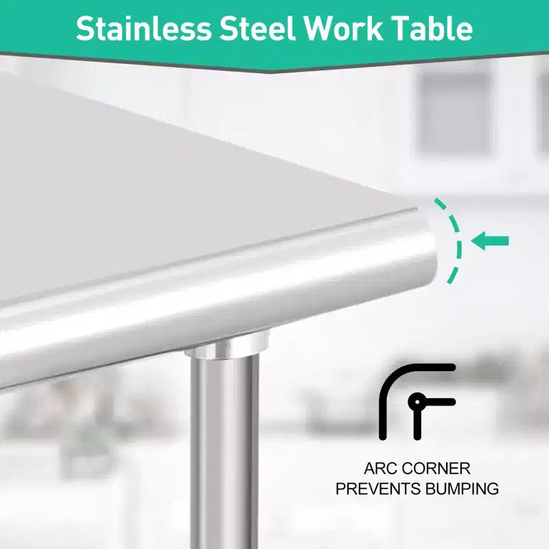 Table en Acier Inoxydable 76 x 61 x 89 cm Table de Travail Commerciale, Établi de Cuisine Robuste Table de Travail en Métal avec Pieds Réglables