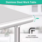 Table en Acier Inoxydable 76 x 61 x 89 cm Table de Travail Commerciale, Établi de Cuisine Robuste Table de Travail en Métal avec Pieds Réglables