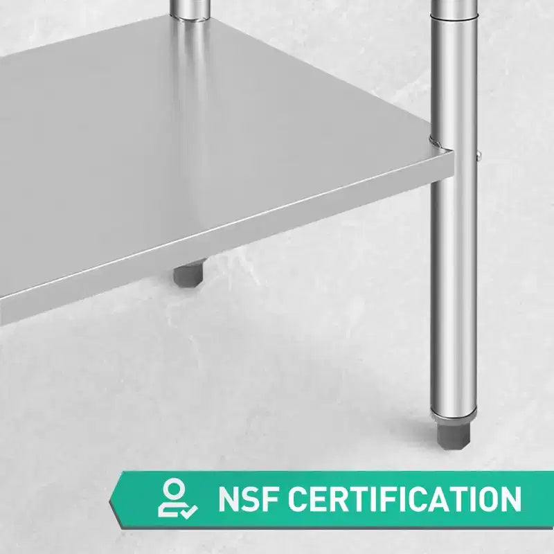 Table en Acier Inoxydable 76 x 61 x 89 cm Table de Travail Commerciale, Établi de Cuisine Robuste Table de Travail en Métal avec Pieds Réglables