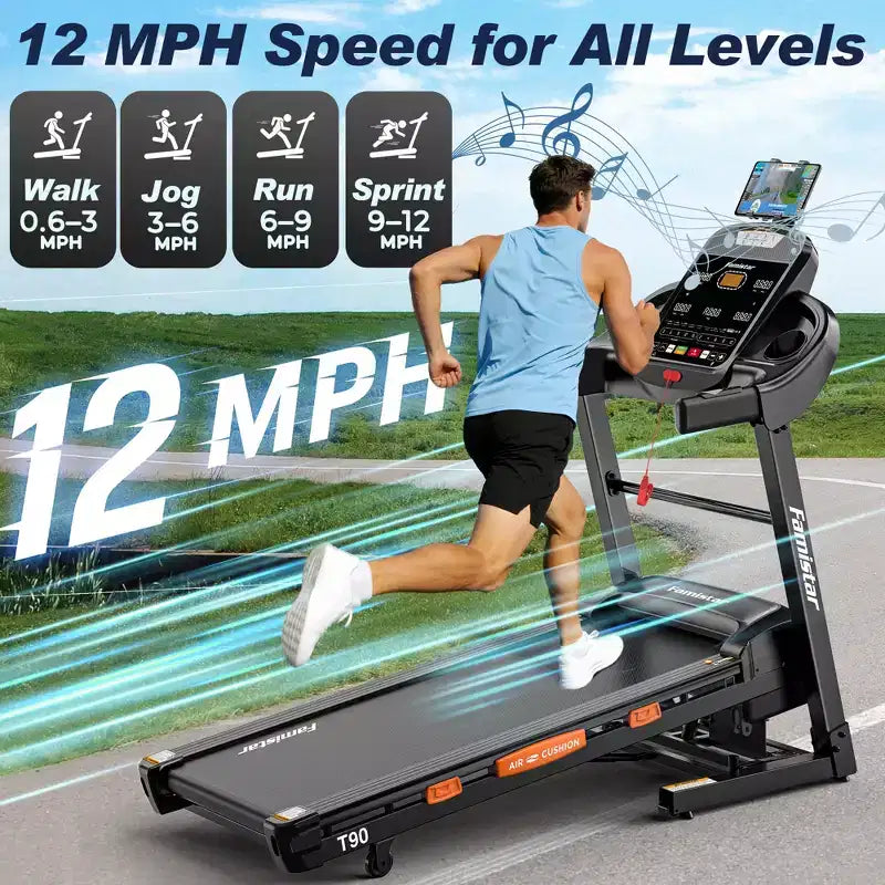 Tapis de course en promotion, Tapis de course pliable 5,0 CV avec inclinaison réglable sur 20 niveaux, vitesse de 19 km/h, capacité de 180 kg, 105 programmes d'entraînement préréglés