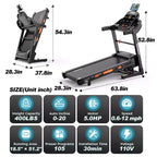 Tapis de course en promotion, Tapis de course pliable 5,0 CV avec inclinaison réglable sur 20 niveaux, vitesse de 19 km/h, capacité de 180 kg, 105 programmes d'entraînement préréglés