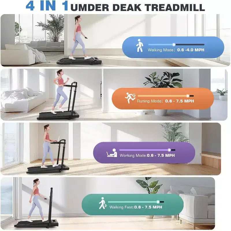 Tapis Roulant Pliable 4-en-1 KRISRATE 3.5HP avec Inclinaison de 15%, Bureau Amovible et Barre de Maintien, Tapis de Marche Pliant Sous le Bureau pour la Maison/Bureau/Salle de Sport