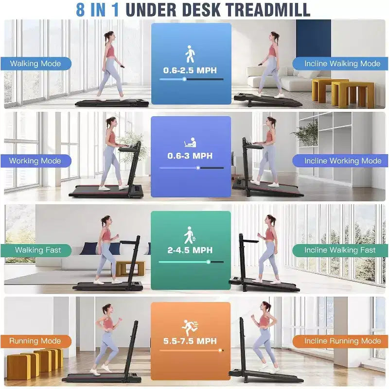 Tapis Roulant Pliable 4-en-1 KRISRATE 3.5HP avec Inclinaison de 15%, Bureau Amovible et Barre de Maintien, Tapis de Marche Pliant Sous le Bureau pour la Maison/Bureau/Salle de Sport