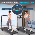 Tapis Roulant Pliable 4-en-1 KRISRATE 3.5HP avec Inclinaison de 15%, Bureau Amovible et Barre de Maintien, Tapis de Marche Pliant Sous le Bureau pour la Maison/Bureau/Salle de Sport