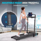 Tapis Roulant Pliable 4-en-1 KRISRATE 3.5HP avec Inclinaison de 15%, Bureau Amovible et Barre de Maintien, Tapis de Marche Pliant Sous le Bureau pour la Maison/Bureau/Salle de Sport