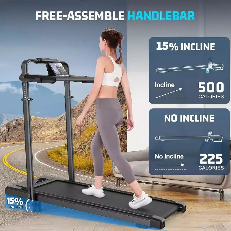 Tapis Roulant Pliable 4-en-1 KRISRATE 3.5HP avec Inclinaison de 15%, Bureau Amovible et Barre de Maintien, Tapis de Marche Pliant Sous le Bureau pour la Maison/Bureau/Salle de Sport