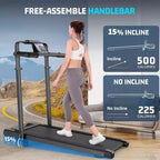Tapis Roulant Pliable 4-en-1 KRISRATE 3.5HP avec Inclinaison de 15%, Bureau Amovible et Barre de Maintien, Tapis de Marche Pliant Sous le Bureau pour la Maison/Bureau/Salle de Sport