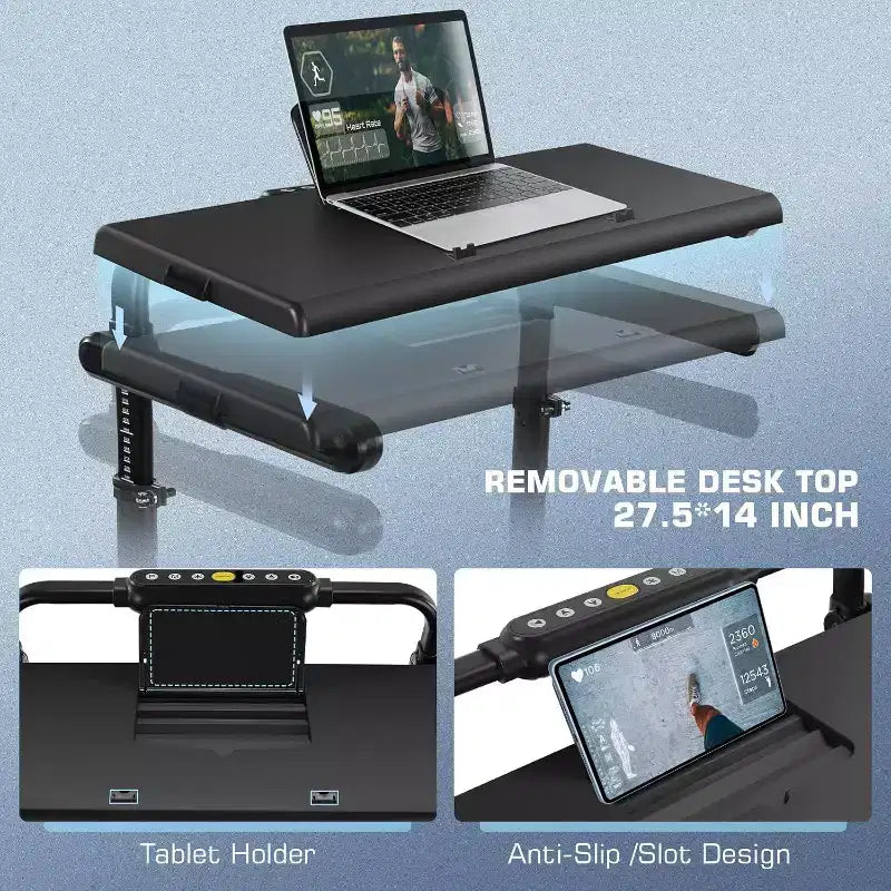 Tapis Roulant Pliable 4-en-1 KRISRATE 3.5HP avec Inclinaison de 15%, Bureau Amovible et Barre de Maintien, Tapis de Marche Pliant Sous le Bureau pour la Maison/Bureau/Salle de Sport