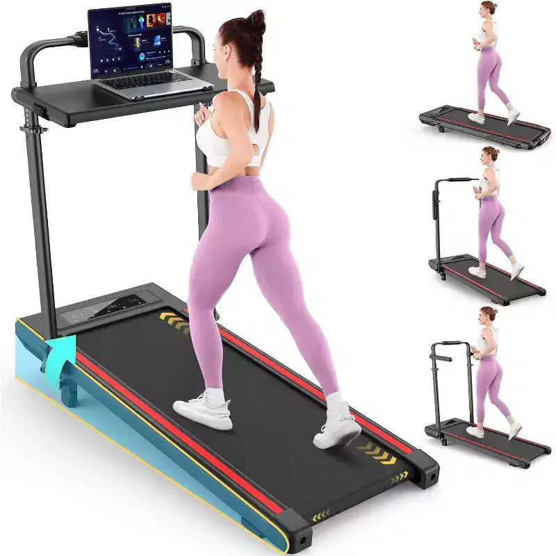 Tapis Roulant Pliable 4-en-1 KRISRATE 3.5HP avec Inclinaison de 15%, Bureau Amovible et Barre de Maintien, Tapis de Marche Pliant Sous le Bureau pour la Maison/Bureau/Salle de Sport