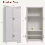 Armoire penderie avec 4 portes, armoire en bois de 183 cm avec tringle à vêtements, armoire à vêtements haute autoportante avec étagères réglables