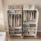 Armoire penderie avec 4 portes, armoire en bois de 183 cm avec tringle à vêtements, armoire à vêtements haute autoportante avec étagères réglables