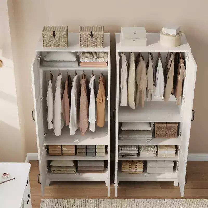 Armoire penderie avec 4 portes, armoire en bois de 183 cm avec tringle à vêtements, armoire à vêtements haute autoportante avec étagères réglables