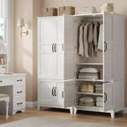 Armoire penderie avec 4 portes, armoire en bois de 183 cm avec tringle à vêtements, armoire à vêtements haute autoportante avec étagères réglables