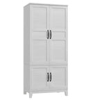 Armoire penderie avec 4 portes, armoire en bois de 183 cm avec tringle à vêtements, armoire à vêtements haute autoportante avec étagères réglables