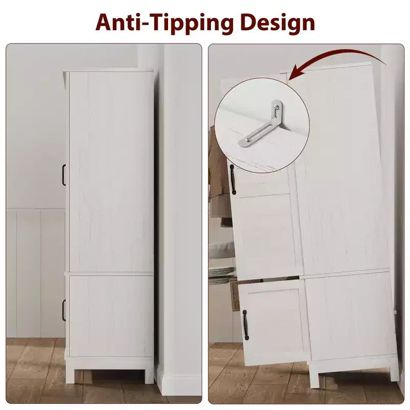 Armoire penderie avec 4 portes, armoire en bois de 183 cm avec tringle à vêtements, armoire à vêtements haute autoportante avec étagères réglables