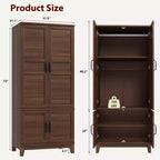 Armoire penderie avec 4 portes, armoire en bois de 183 cm avec tringle à vêtements, armoire à vêtements haute autoportante avec étagères réglables