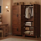 Armoire penderie avec 4 portes, armoire en bois de 183 cm avec tringle à vêtements, armoire à vêtements haute autoportante avec étagères réglables