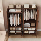 Armoire penderie avec 4 portes, armoire en bois de 183 cm avec tringle à vêtements, armoire à vêtements haute autoportante avec étagères réglables