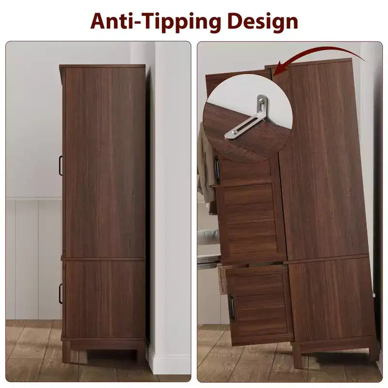 Armoire penderie avec 4 portes, armoire en bois de 183 cm avec tringle à vêtements, armoire à vêtements haute autoportante avec étagères réglables