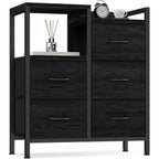 Meuble de classement mobile à 5 tiroirs avec étagère de rangement ouverte, support d'imprimante roulant et meuble de classement latéral en tissu, compatible avec les dossiers de taille A4 ou Lettre