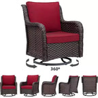 Ensemble de 3 fauteuils à bascule d'extérieur en rotin, fauteuil pivotant en rotin à 360 degrés pour terrasse, coussins épais et table d'appoint