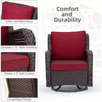 Ensemble de 3 fauteuils à bascule d'extérieur en rotin, fauteuil pivotant en rotin à 360 degrés pour terrasse, coussins épais et table d'appoint