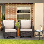 Ensemble de 3 fauteuils à bascule d'extérieur en rotin, fauteuil pivotant en rotin à 360 degrés pour terrasse, coussins épais et table d'appoint