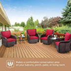 Ensemble de 3 fauteuils à bascule d'extérieur en rotin, fauteuil pivotant en rotin à 360 degrés pour terrasse, coussins épais et table d'appoint