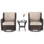 3-piece Outdoor Rattan Rocking Chair Set, 360-degree Rotating Terrace Rattan Rotating Chair, Thick Cushions and Side Table