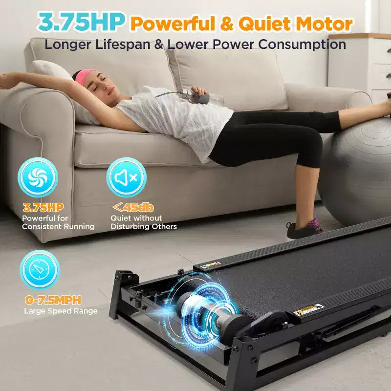 3.75HP Treadmill 300lb Capacity, Incline Folding Treadmill, 64+7 Smart Program, 7.5MPH, APP Control,Treadmill for Home Jogging Walking w/ HiFi Speaker